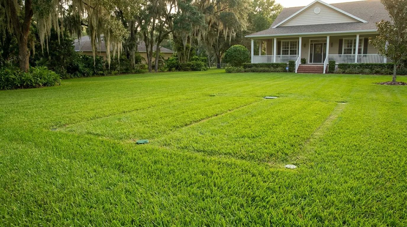 A residential septic drain field area in a Gainesville yard