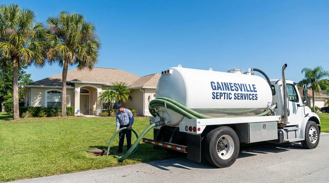 A septic pump truck responding to a backup at a Gainesville home